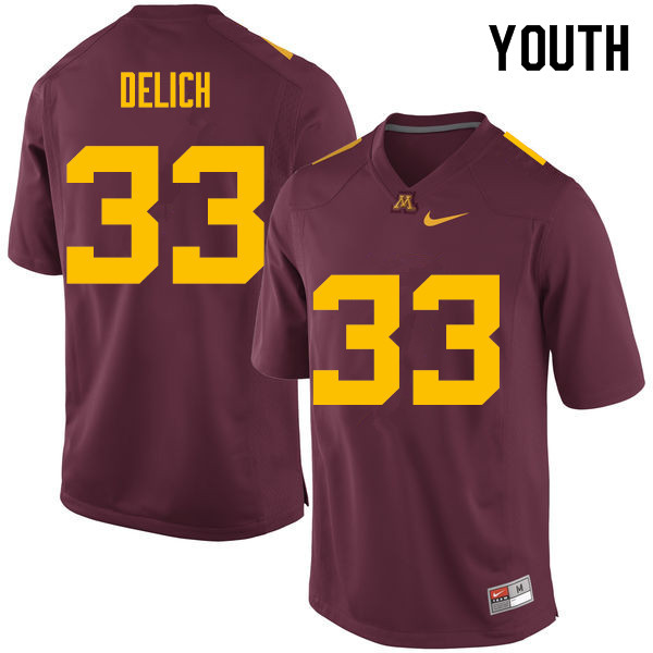 Youth #33 Mike Delich Minnesota Golden Gophers College Football Jerseys Sale-Maroon